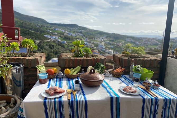 Chefchaouen Private Cooking Class with Mountain View - Starters, a main course, and dessert with a view