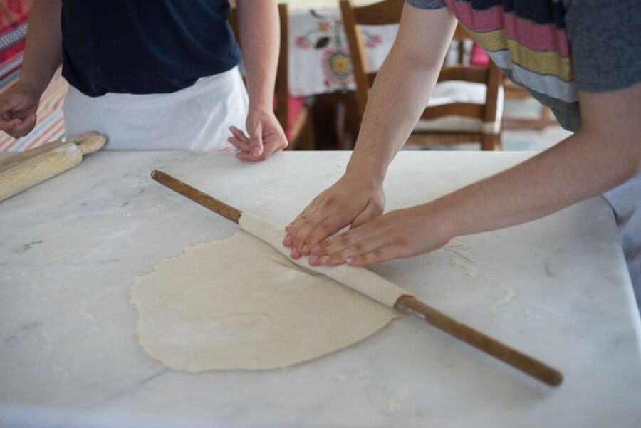 From Mykonos: Mykonian Farm Baking Class with Brunch - Kneading dough the traditional way