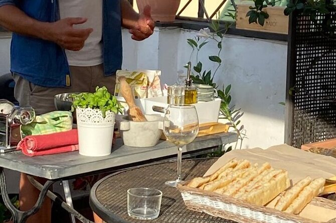 Genoa: Hands-On Home cooking Class Pasta Pesto and more with wine - What appears on the table