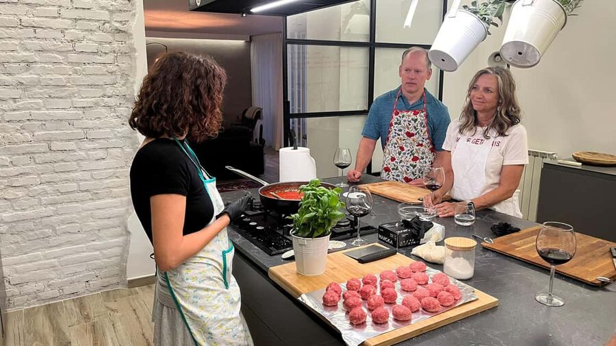 Gnocchi & Meatballs | Cooking class & dinner at my place - Sitting down to eat the meal you prepared