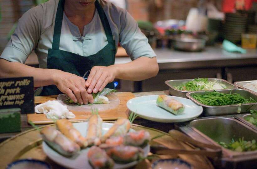 Hanoi Food Adventure: Vietnamese Market Tour & Cooking Class - Four Vietnamese dishes at the cooking studio