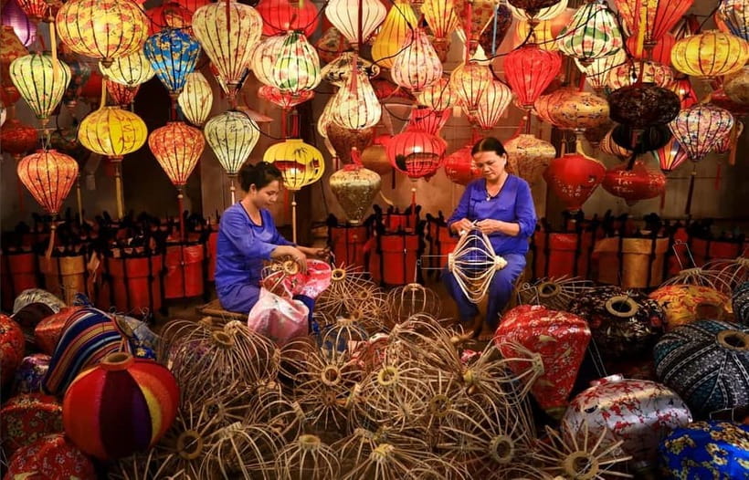 Hoi An Coconut Boat, Lantern Making & Cooking Class Organic - Picking ingredients, then cooking lunch