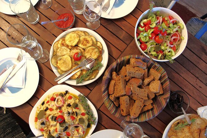 Santorini Family Farm Food & Wine Tour with Cooking Class - Cooking with tomatoes, fava, and garden vegetables