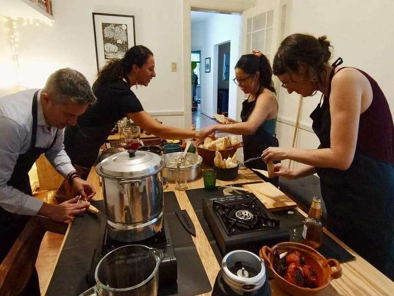 Tamales 101: Multi-variety tamal cooking class and feast - The first hour: preparing green tamales